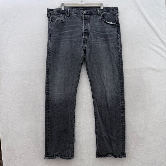 Levis 501 Jeans Mens 40x30 Black Original Fit Button Fly Straight Leg Whisker - Picture 1 of 14